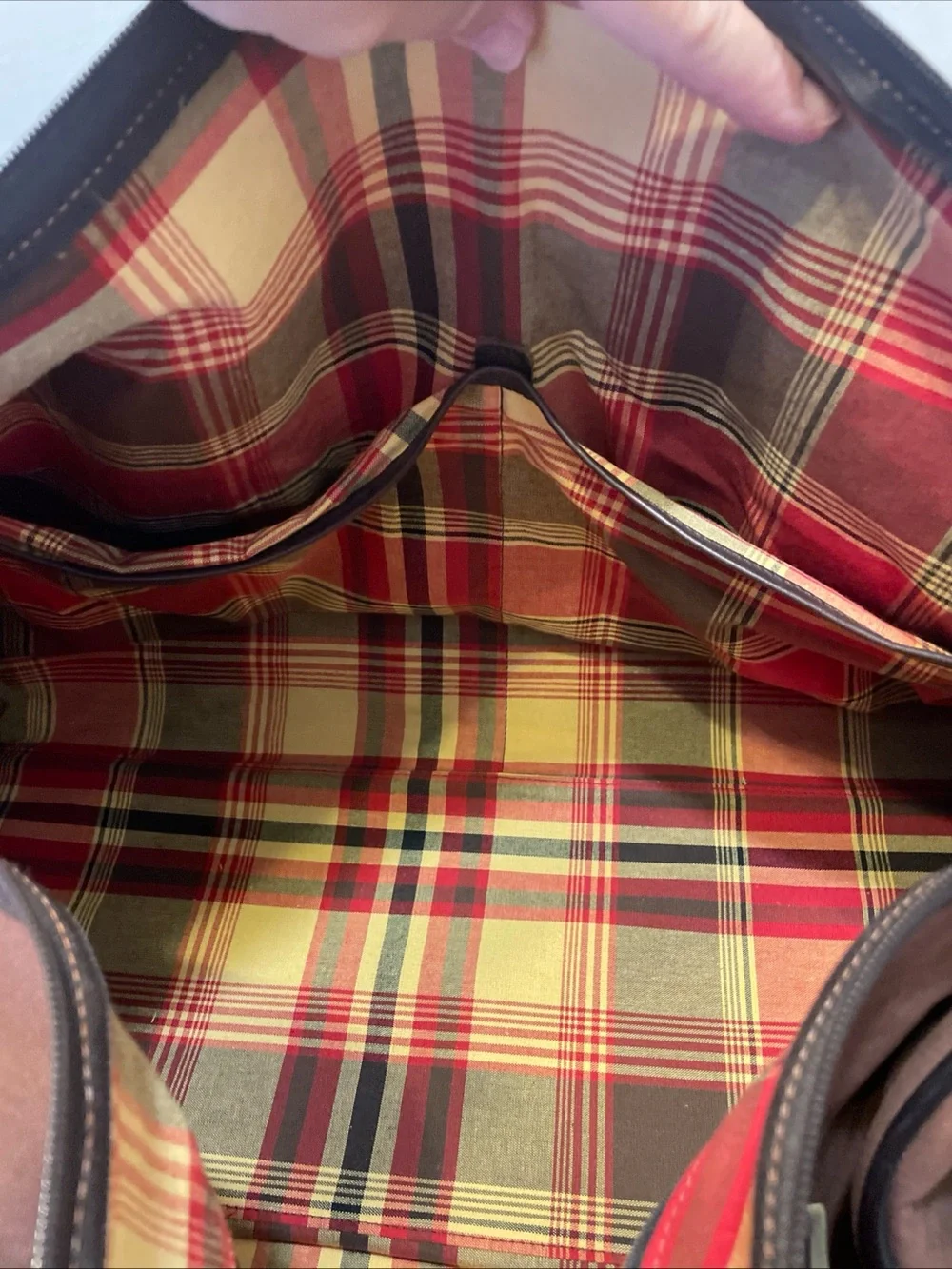 Vintage Canvas And Leather Hartmann Duffle Bag Plaid Lined Interior Approx. 22”